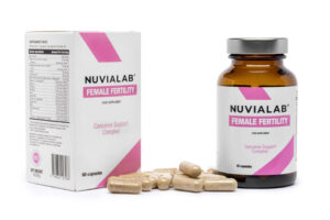 Women's Health 3 Image of nuvialab female Fertility box and packaging with a pink background and white lettering