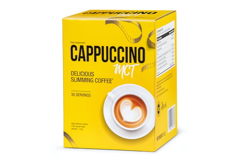 Cappucino MCT 6 a yellow and black box.