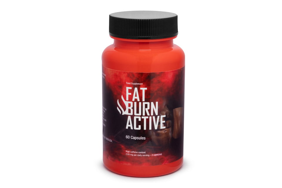 Fat Burn Active 6 black and red bottle of pills with white letters.