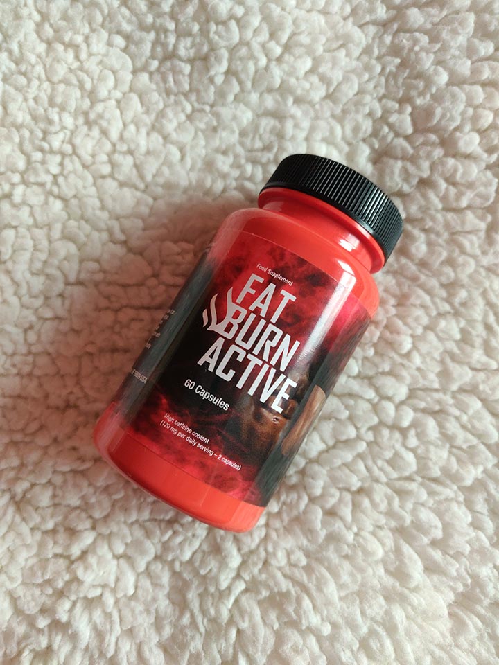 Fat Burn Active 10 black and red bottle of pills with white letters.