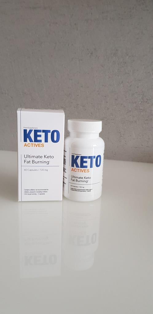 Keto Actives 19
white pill box and bottle with blue letters,