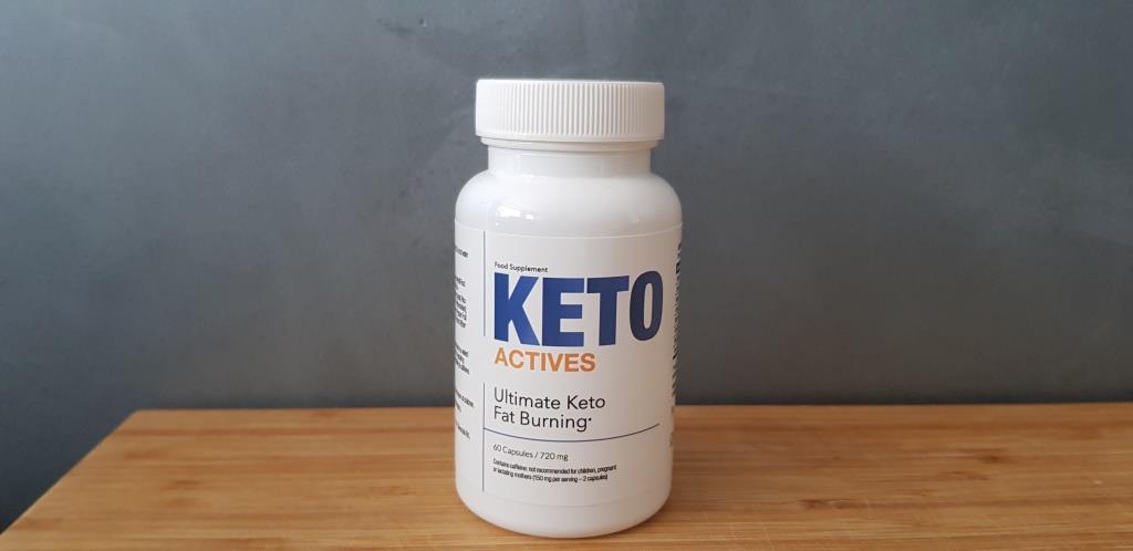 Keto Actives 12 white pill bottle with blue lettering