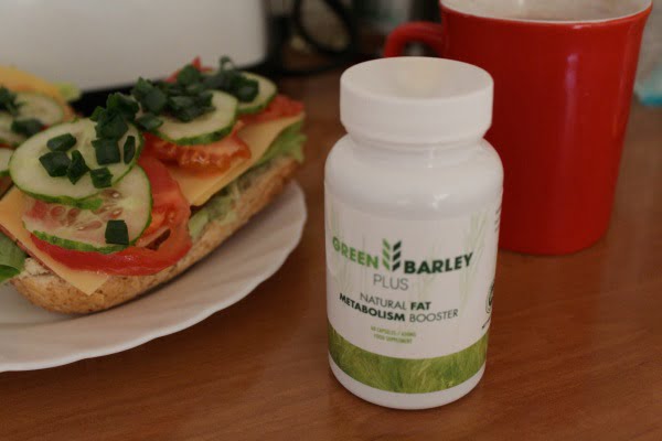 Green Barley Plus 14 white bottle with green letters