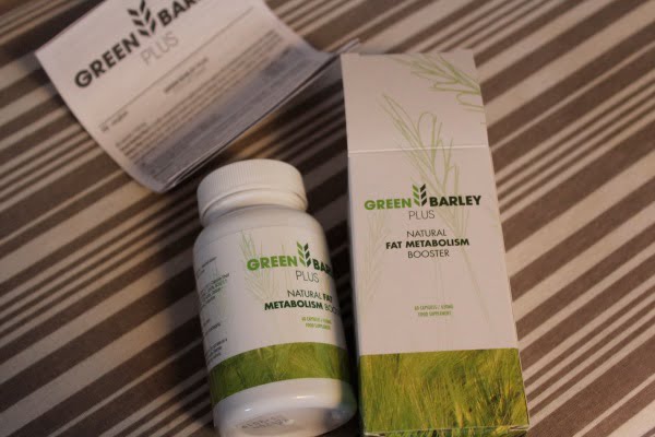 Green Barley Plus 15 white bottle and box with green letters