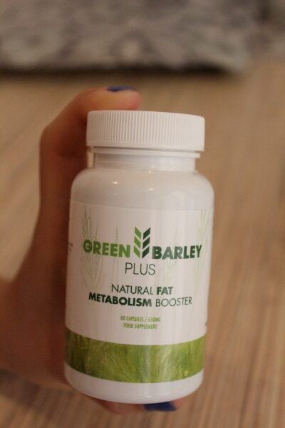Green Barley Plus 13 white bottle with green letters