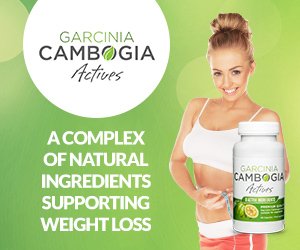 Garcinia Cambogia Actives 1 Image of a girl smiling and measuring her waist with a green background and white letters