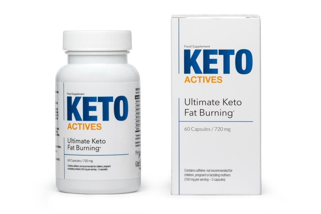 Keto Actives 6 white pill bottle with blue lettering