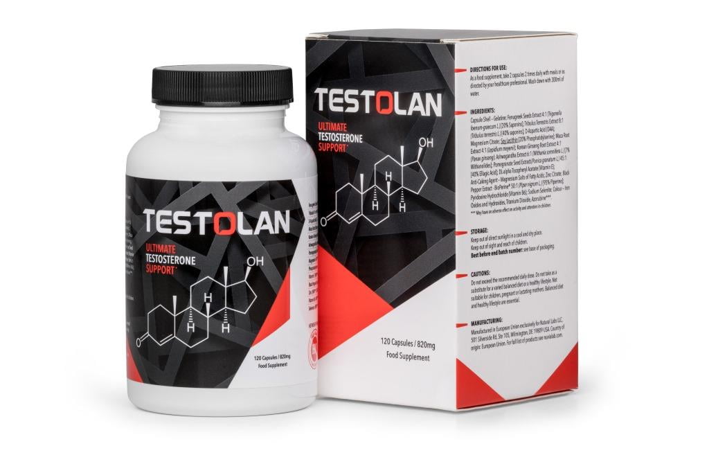 Testoslan 1 a boxes and a bottle of pills.