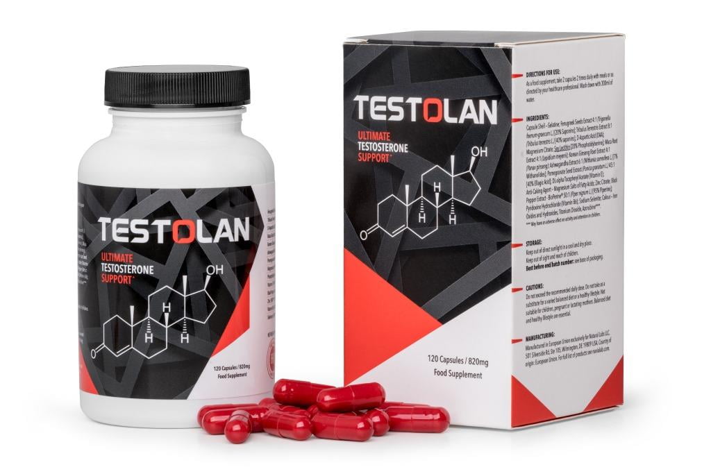 Testoslan 7 a boxes and a bottle of pills.