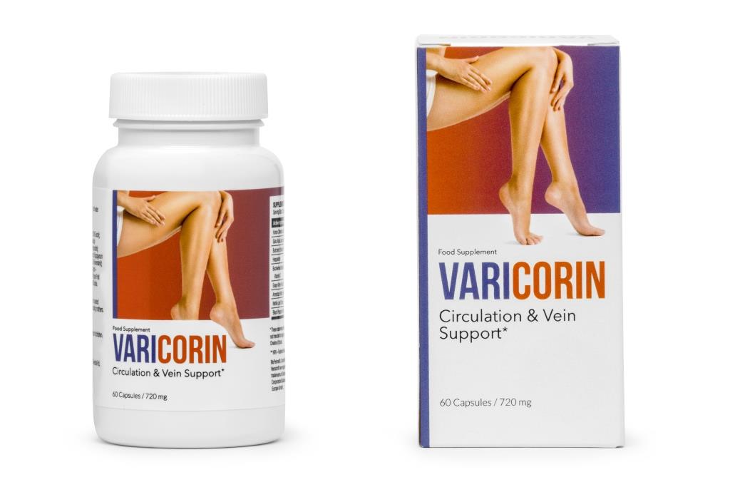 Varicose Veins 2 box and bottle of pills with woman legs picture.