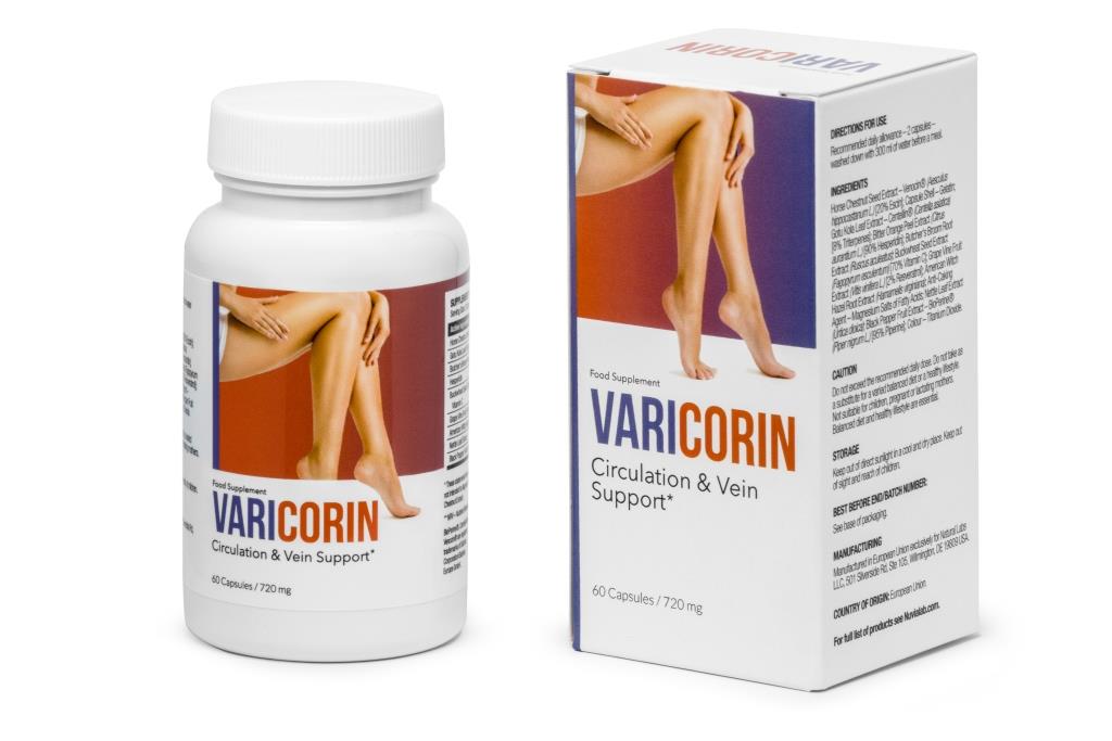 Varicose Veins 4 box and bottle of pills with woman legs picture.