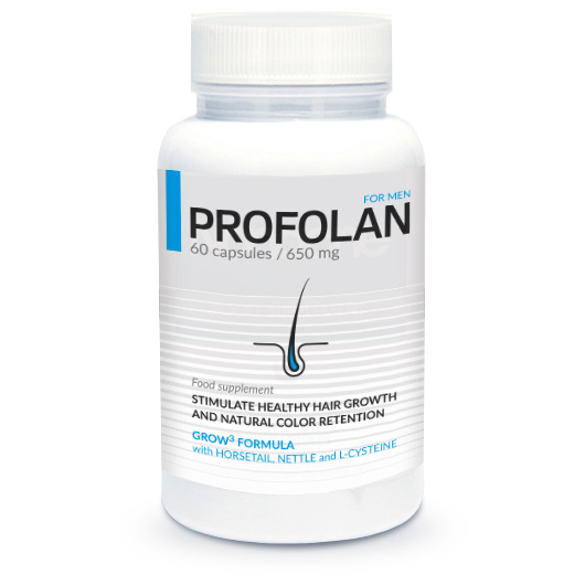 Profolan 1 a white bottle of medicine with black letters.