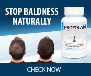 Hair Loss 3 white box with black band and white letters, image of a man's hair with before and after.