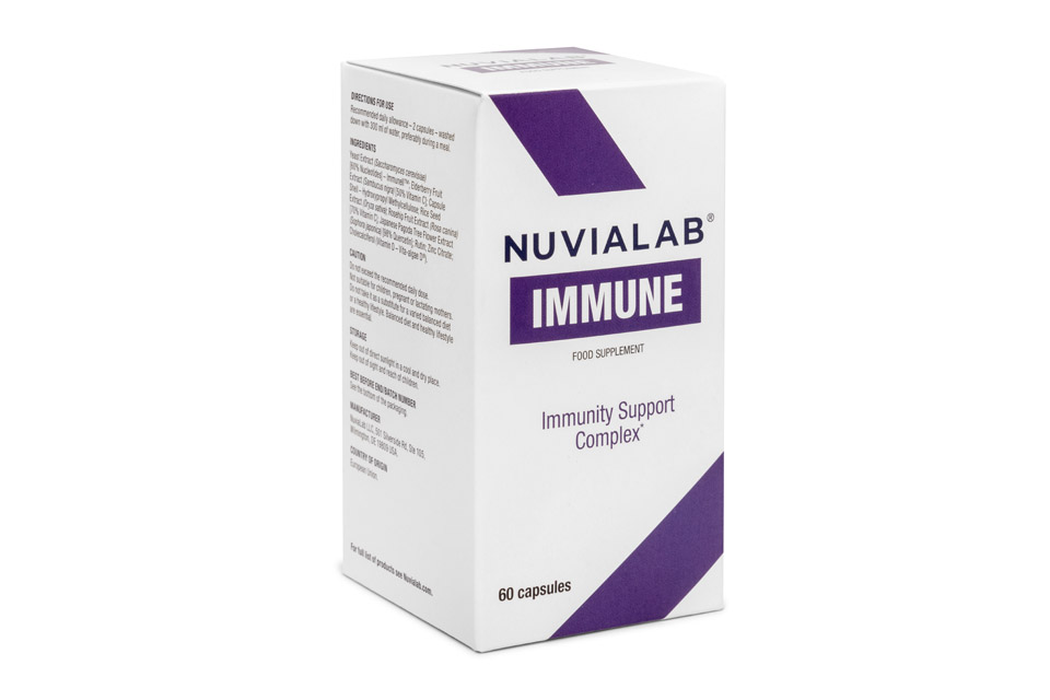 Immunological System 2 medicine packaging with white sticker and lilac letters