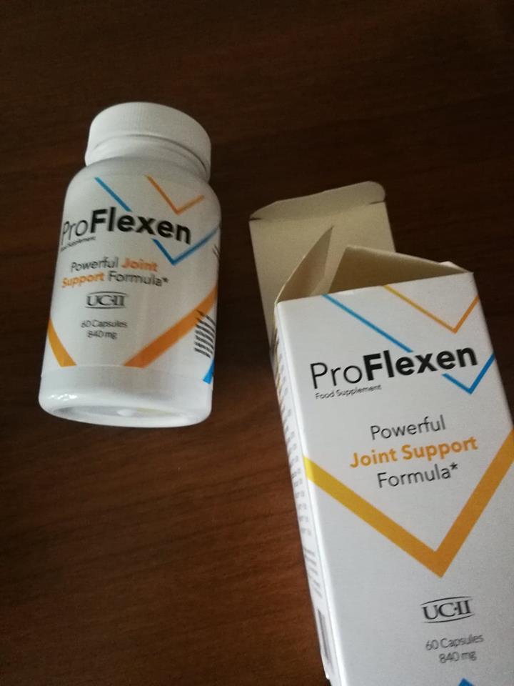 ProFlexen 8 orange white medicine bottle and packaging and black letters
