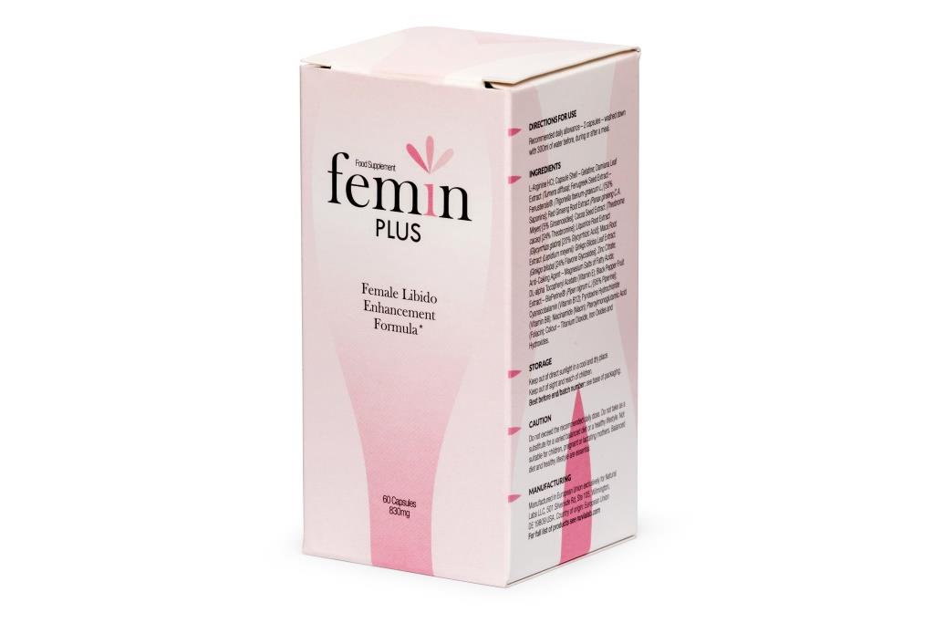 Female Libido 4 white and pink box packaging with black letters