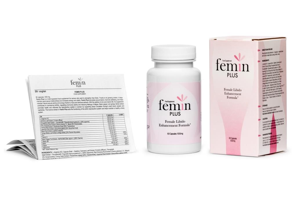 Female Libido 8 white and pink box and packaging with black letters