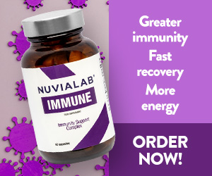 Immunological System 1 medicine bottle packaging with white sticker and lilac letters