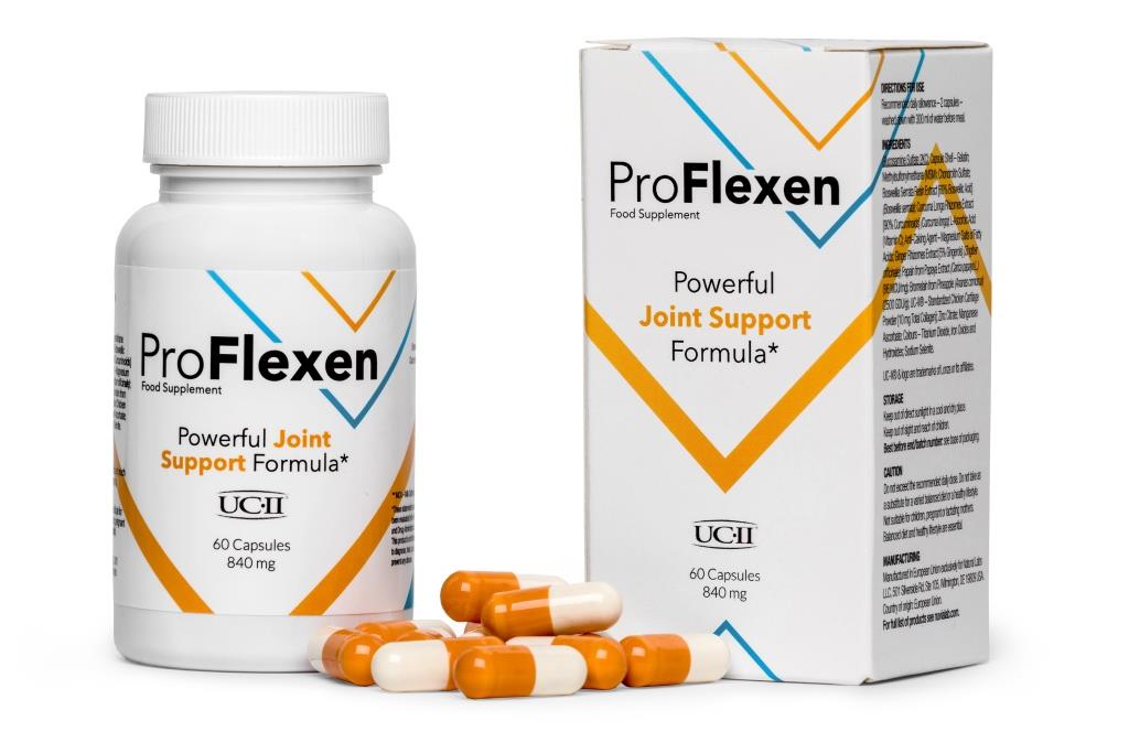 ProFlexen 4 orange white medicine bottle and packaging and black letters