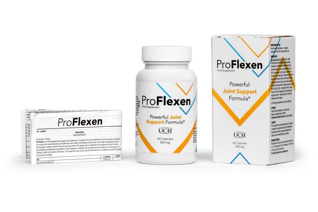 ProFlexen 7 orange white medicine bottle and packaging and black letters