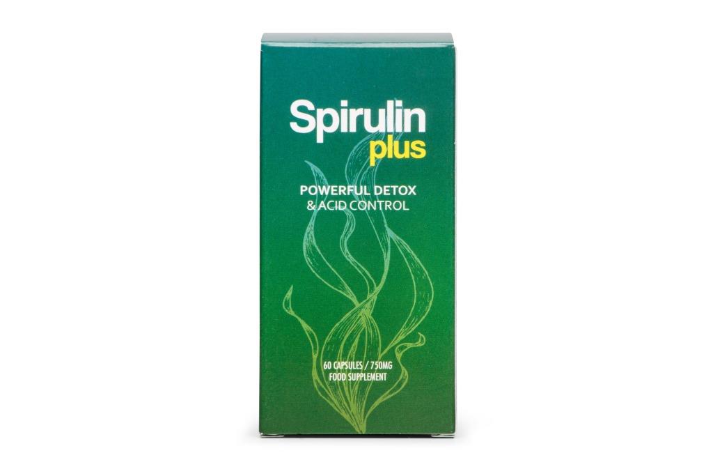 Spirulin Plus 2 bottle white green medicine and white and yellow letters