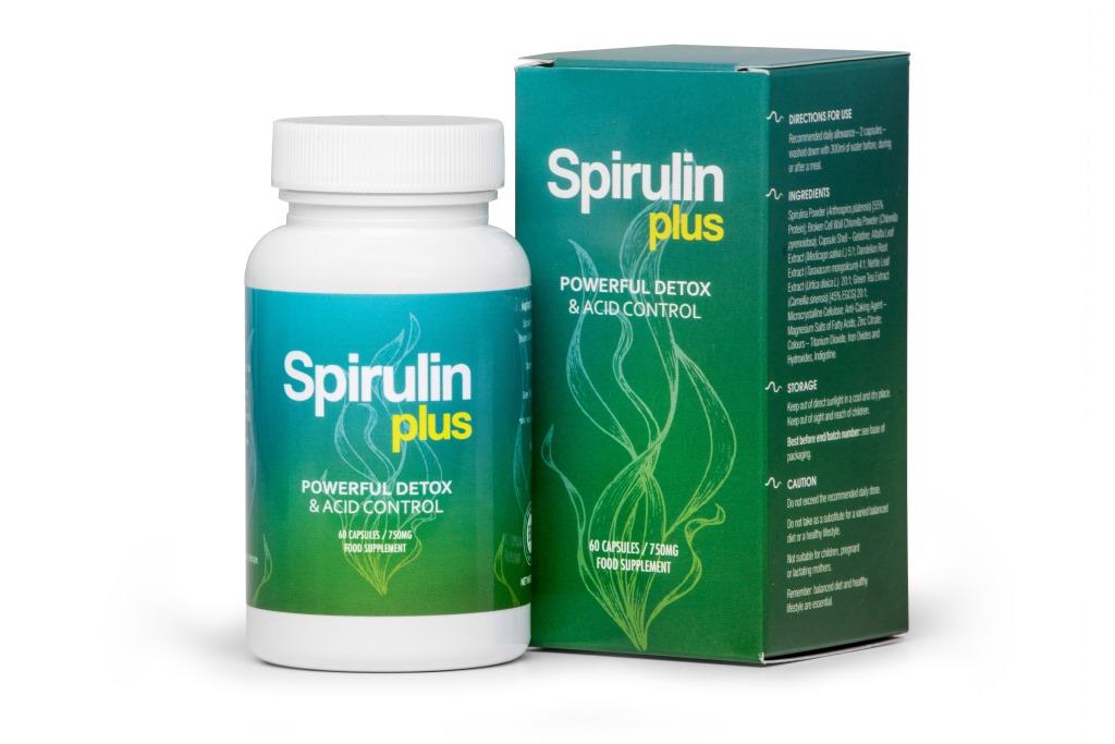 Spirulin Plus 3 bottle white green medicine packaging and white and yellow letters
